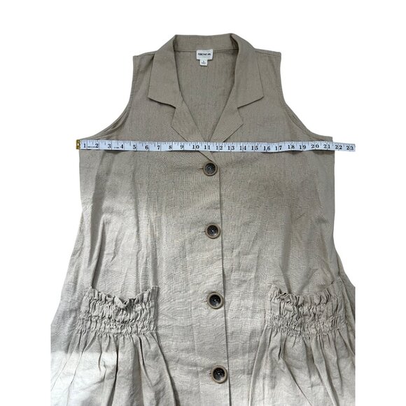 ForCynthia Sleeveless Shirt Dress Linen Blend Button-Up Smocked Pockets Size L - Picture 6 of 8